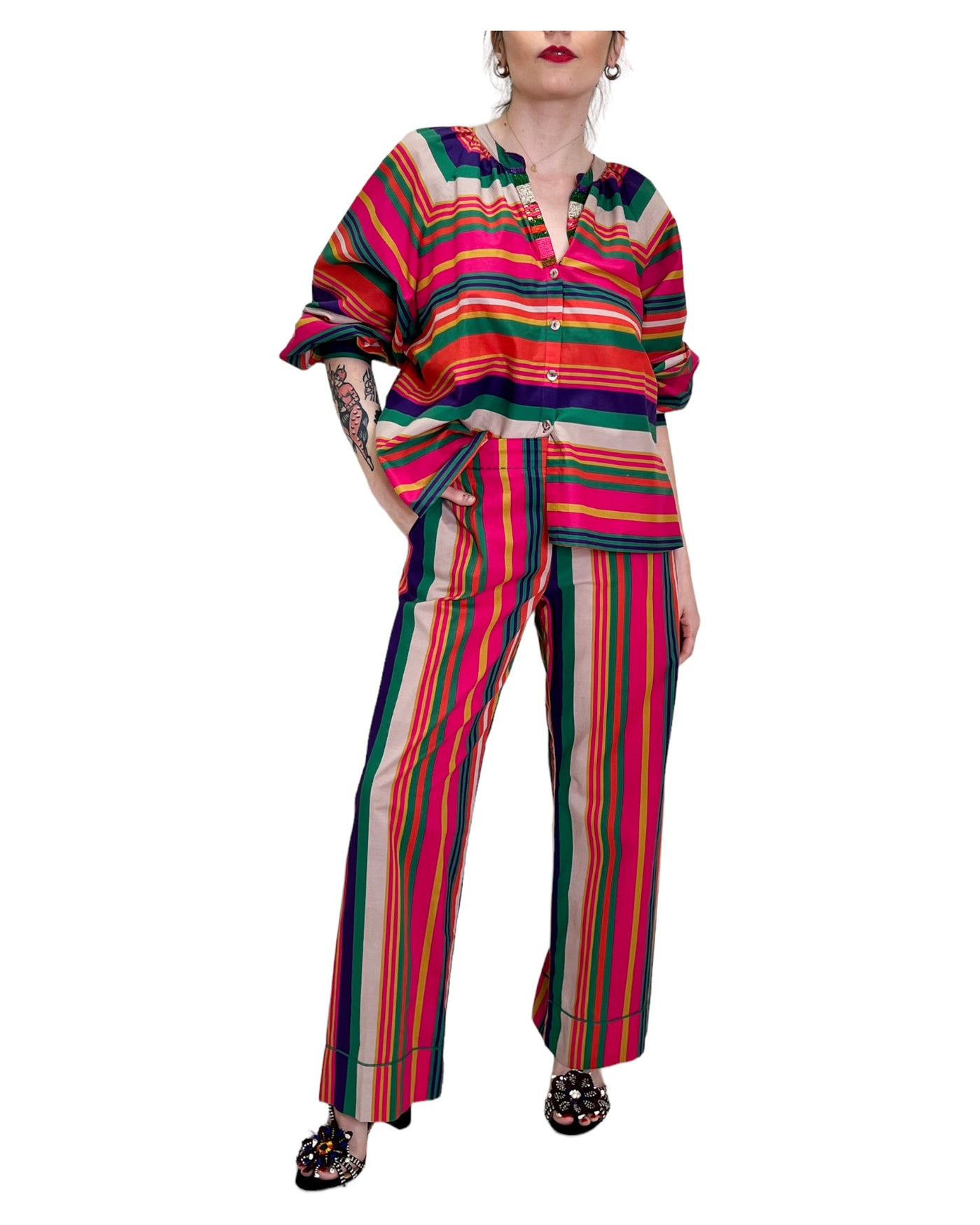 Maliparmi - Pantaloni Mari Stripes Pink