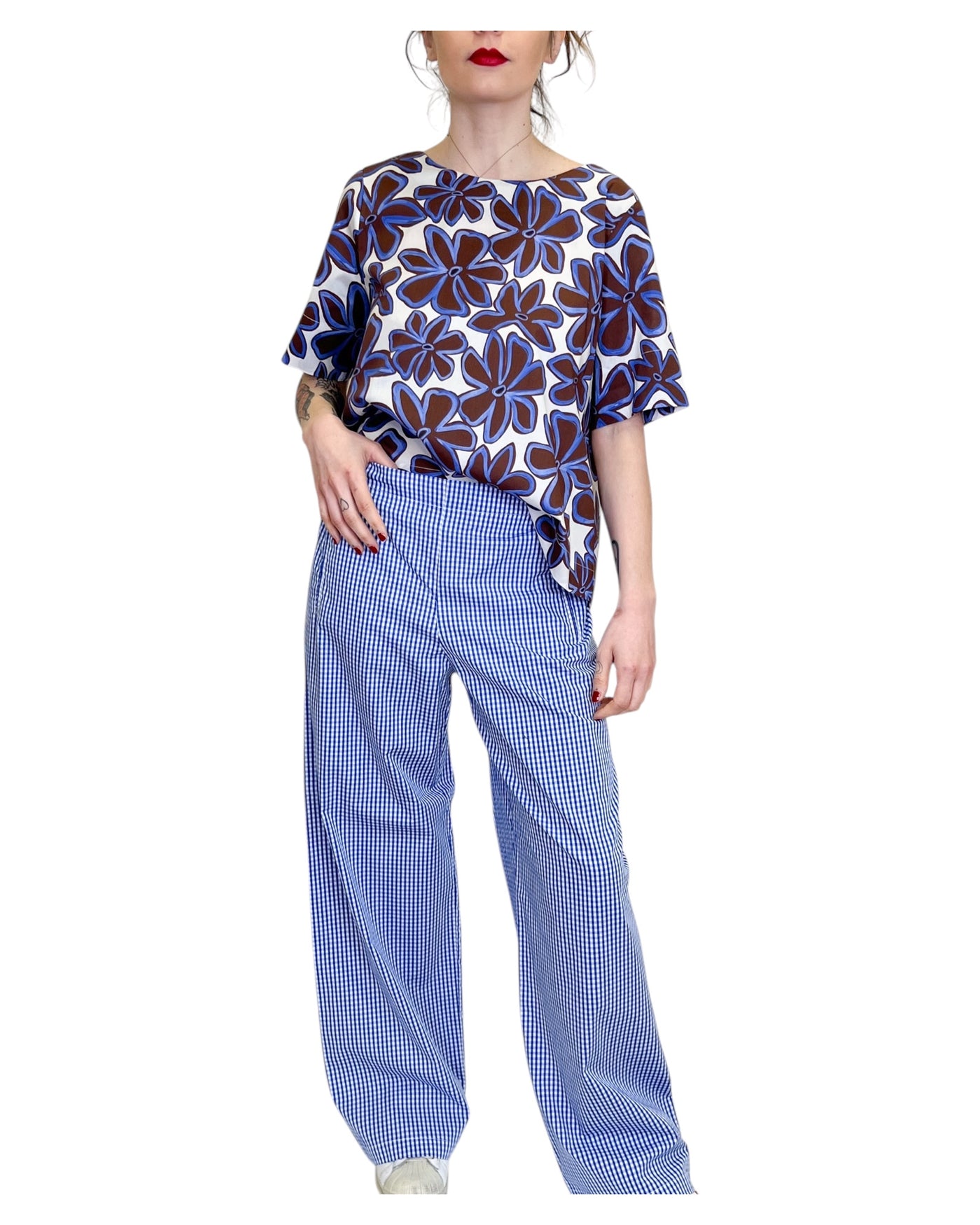 Niu - Pantaloni Check Bianchi Azzurri