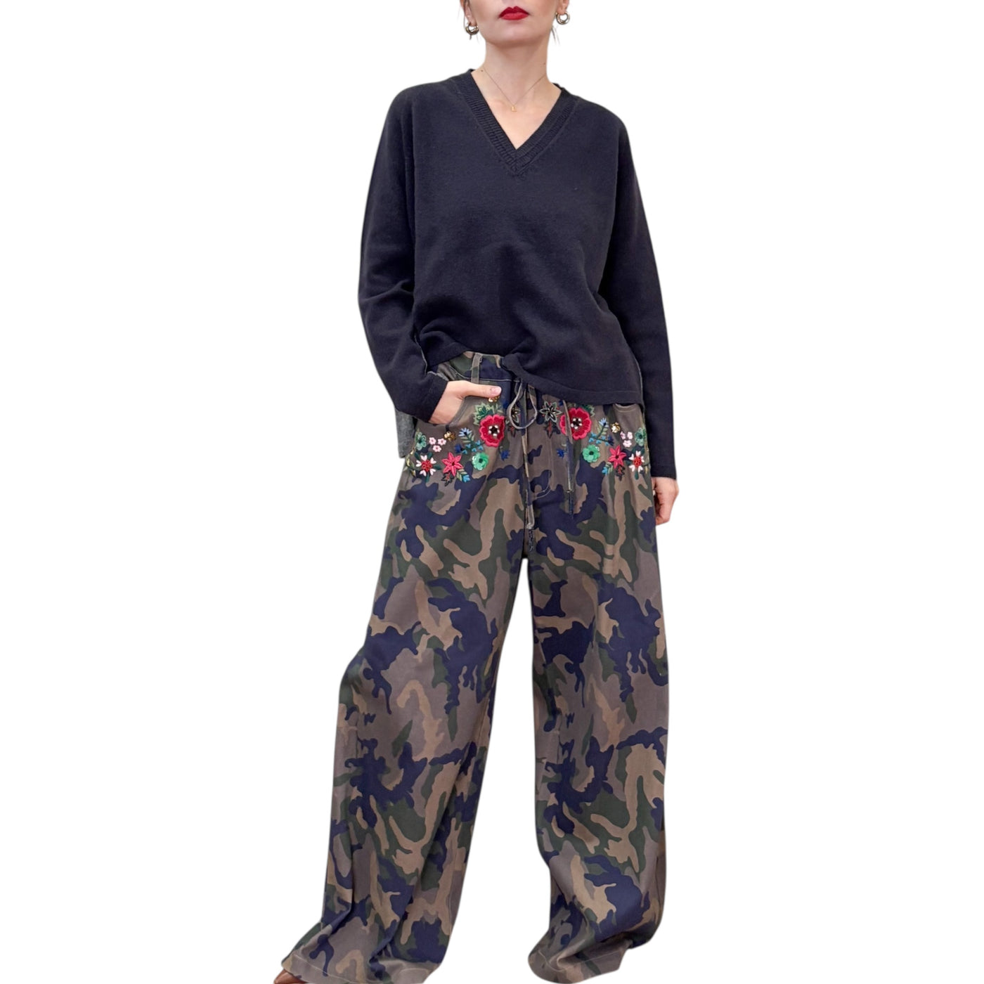 Front Street - Pantaloni Palazzo Camu con Ricami