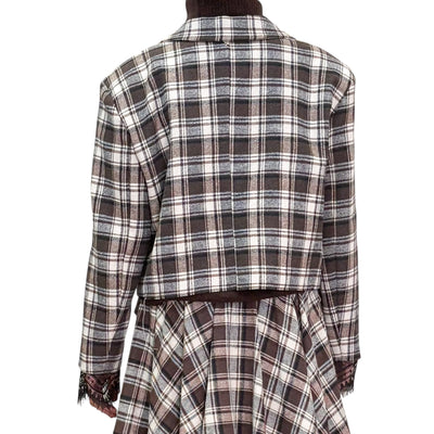 Souvenir - Giacca Corta Check con Polsino in Pizzo