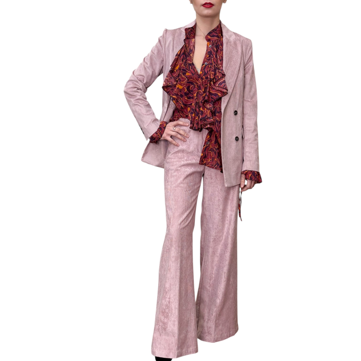 Good Match - Giacca Doppiopetto Velluto Millerighe Light Pink