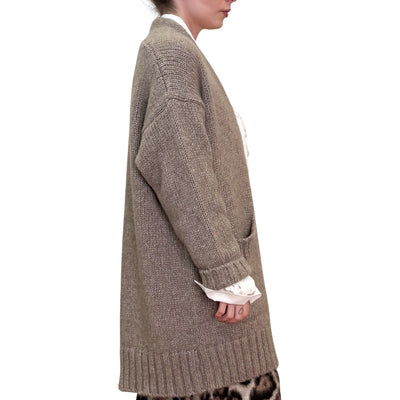 Alpha Studio - Cardigan Lungo con Tasche Greige