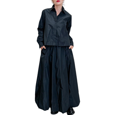 Niu - Camicia in Taffetas con Pieghe Nera