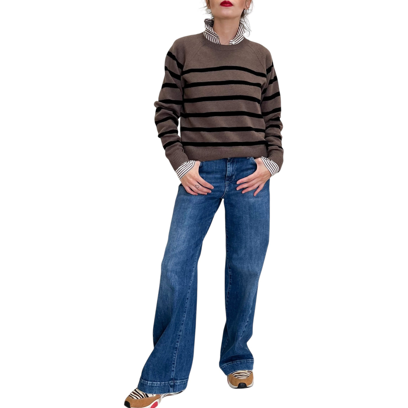 Jucca - Maglia Girocollo a Righe Noisette