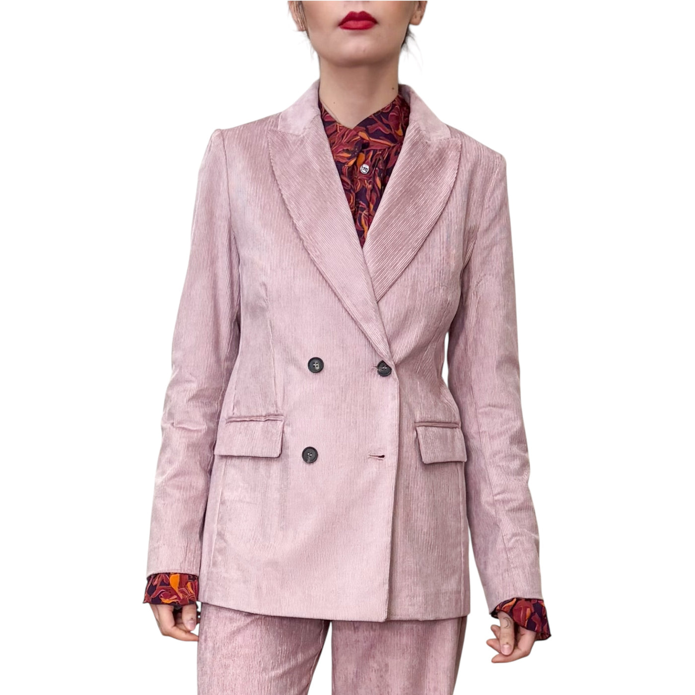 Good Match - Giacca Doppiopetto Velluto Millerighe Light Pink