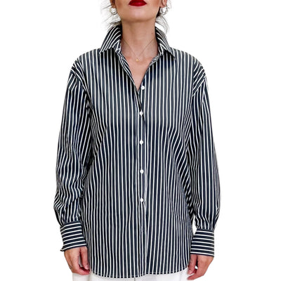 Robert Friedman - Camicia Nancy Righe Grigio e Bianco