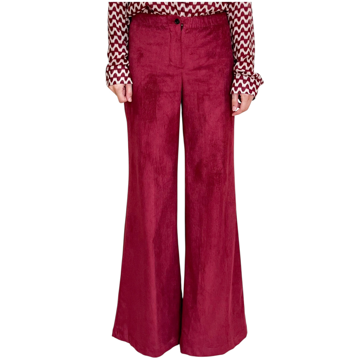 Good Match - Pantaloni Palazzo Velluto Millerighe Cherry