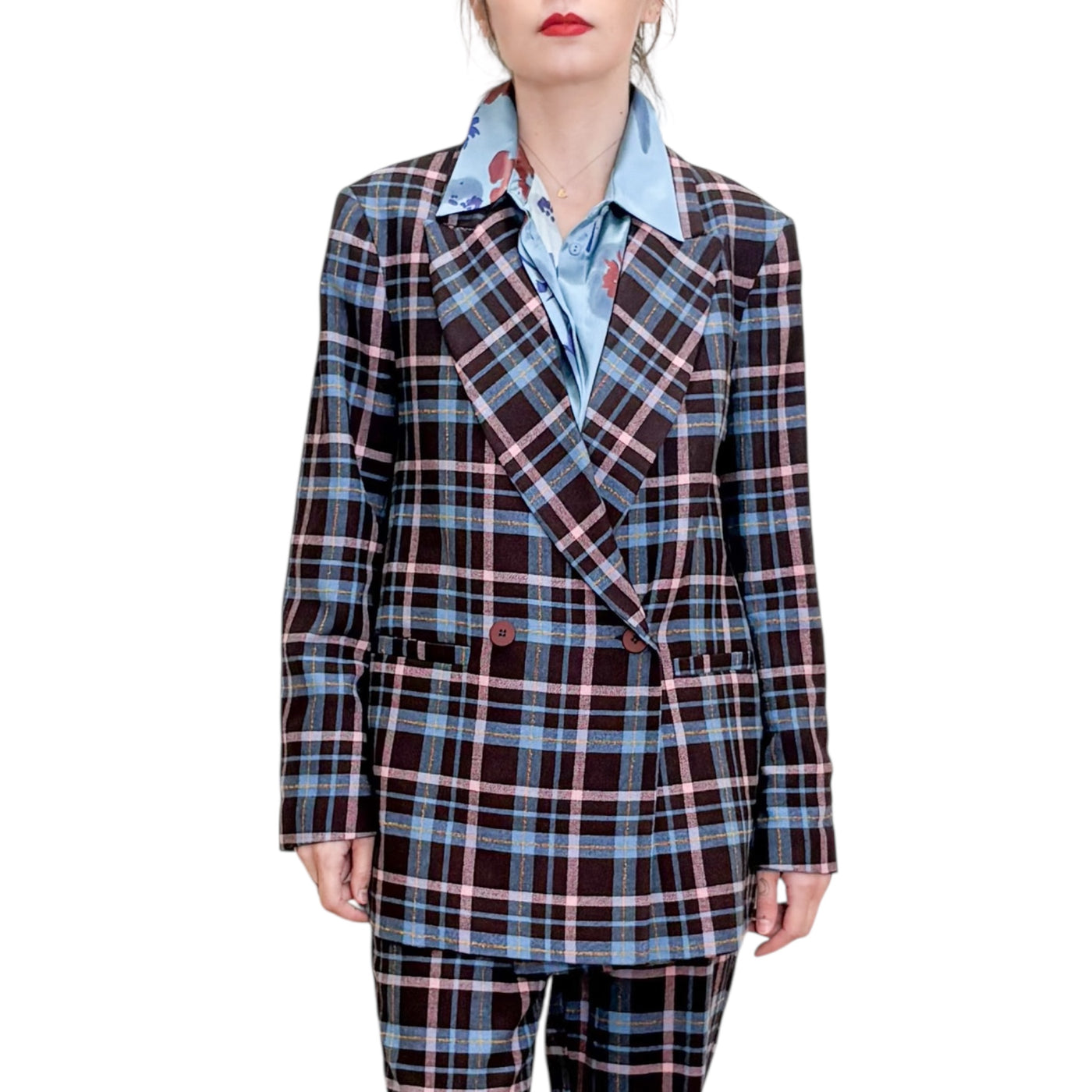 Niu - Giacca Doppiopetto Easy Check Camelia