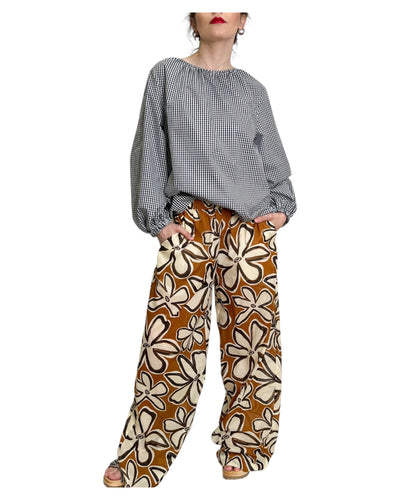 Blusa Vichy con maniche a sbuffo