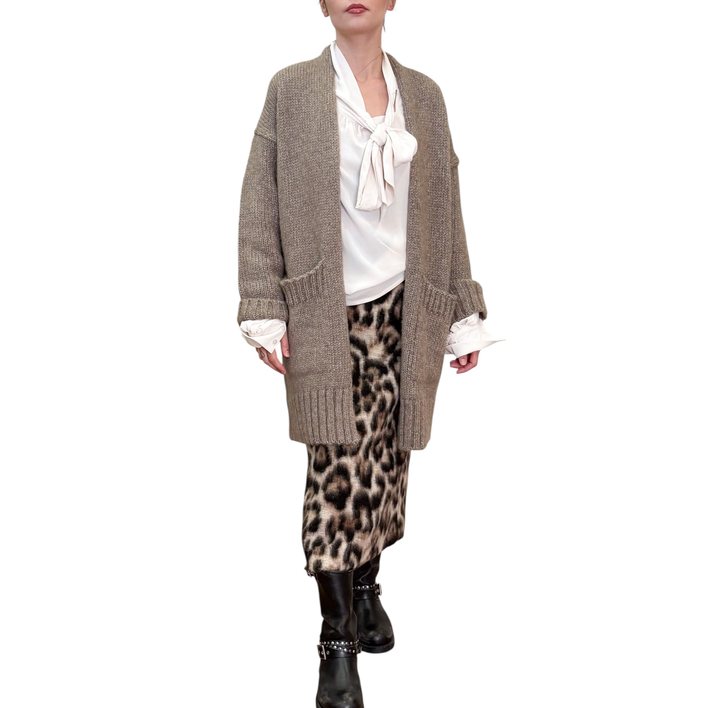 Alpha Studio - Cardigan Lungo con Tasche Greige