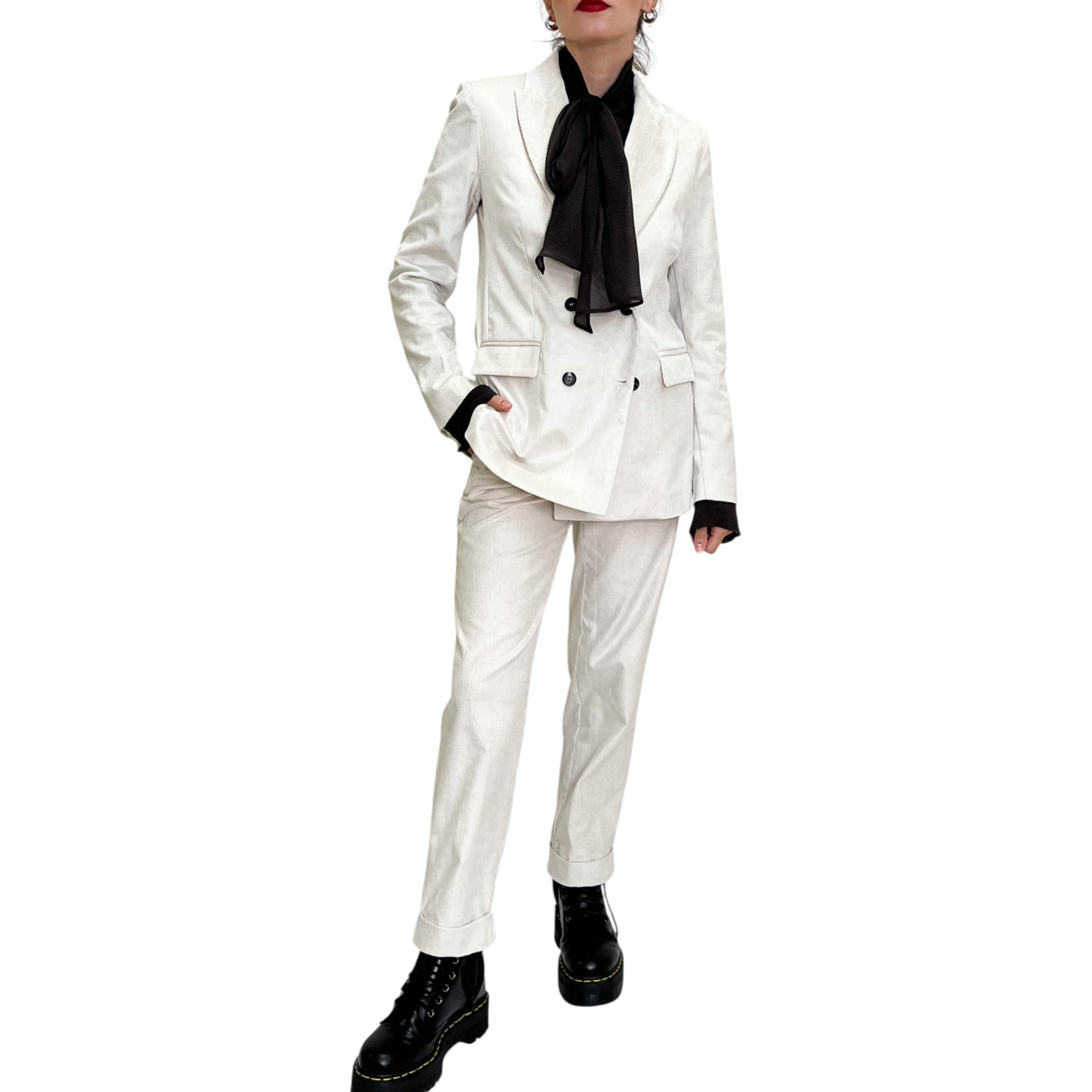 Good Match - Giacca Doppiopetto Velluto Millerighe White