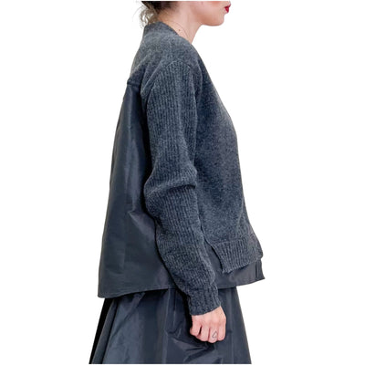 Floor - Cardigan con Inserto in Taffetas Grigio Acciaio