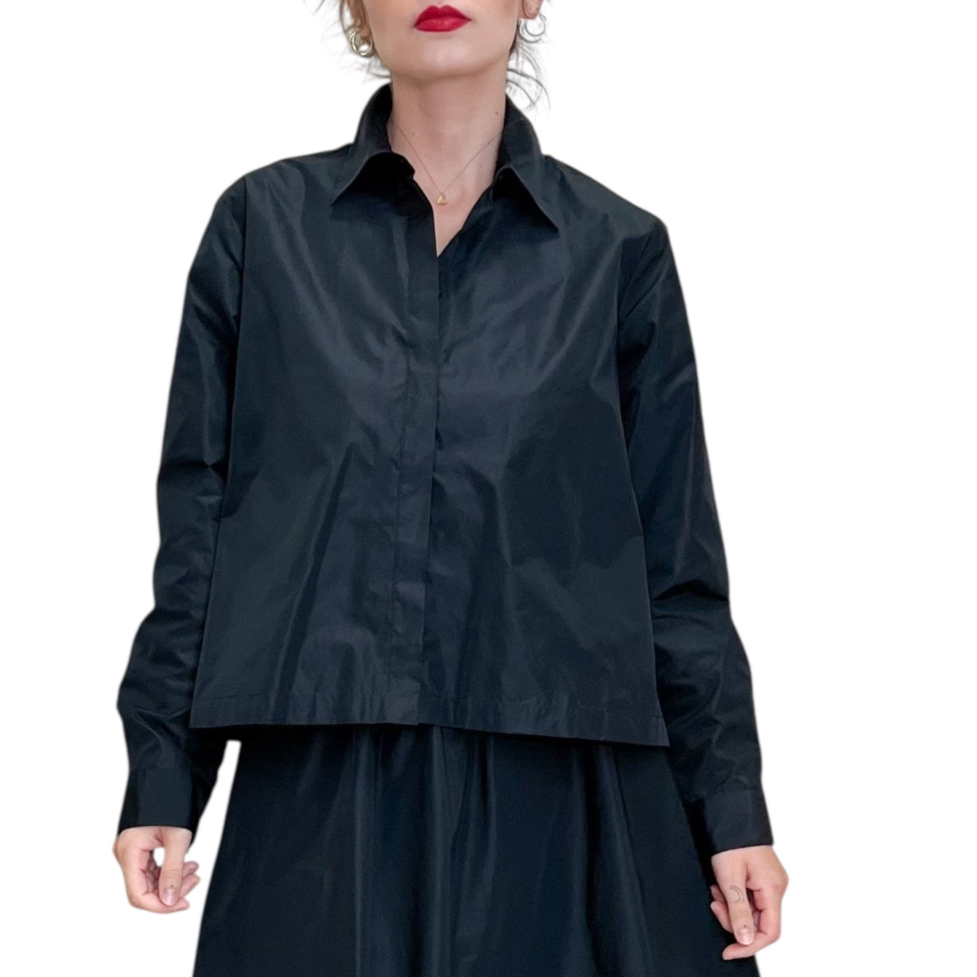 Niu - Camicia in Taffetas con Pieghe Nera