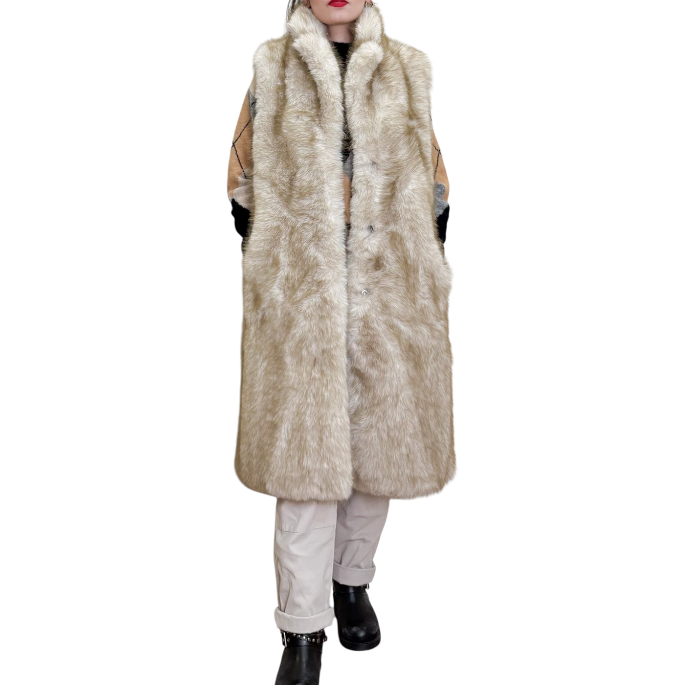 SVBoutique - Gilet Lungo Ecopelliccia Cream