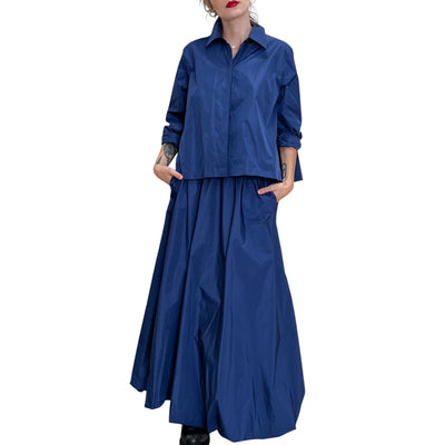Niu - Camicia con Pieghe in Taffetas Indaco