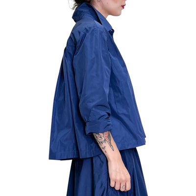 Niu - Camicia con Pieghe in Taffetas Indaco
