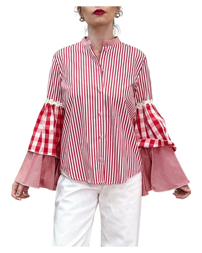Front Street -Camicia Crazy Margherita Rossa e Bianca