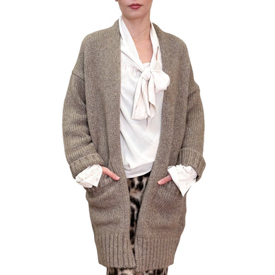 Alpha Studio - Cardigan Lungo con Tasche Greige