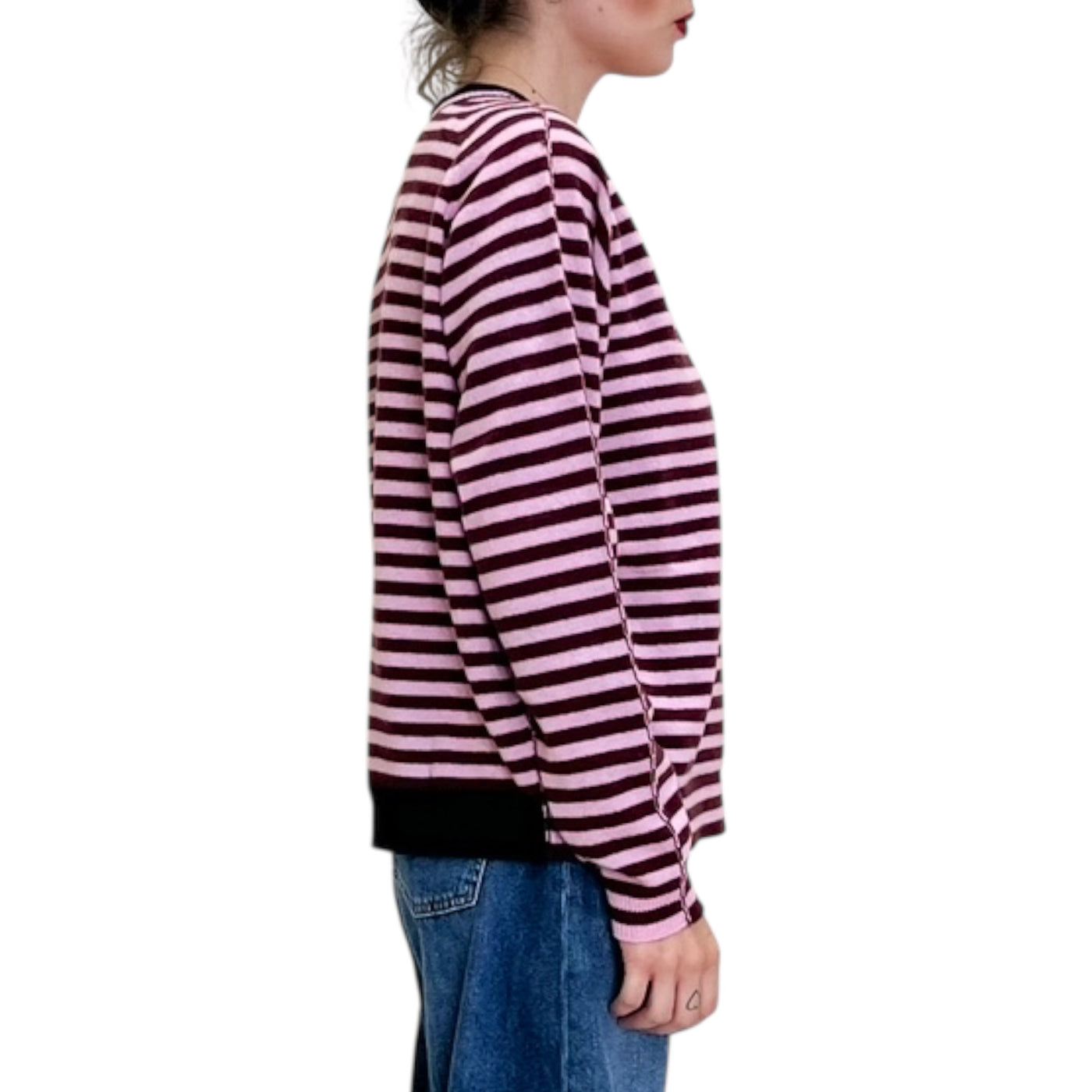 Floor - Maglia Girocollo a Righe Barolo e Quarzo