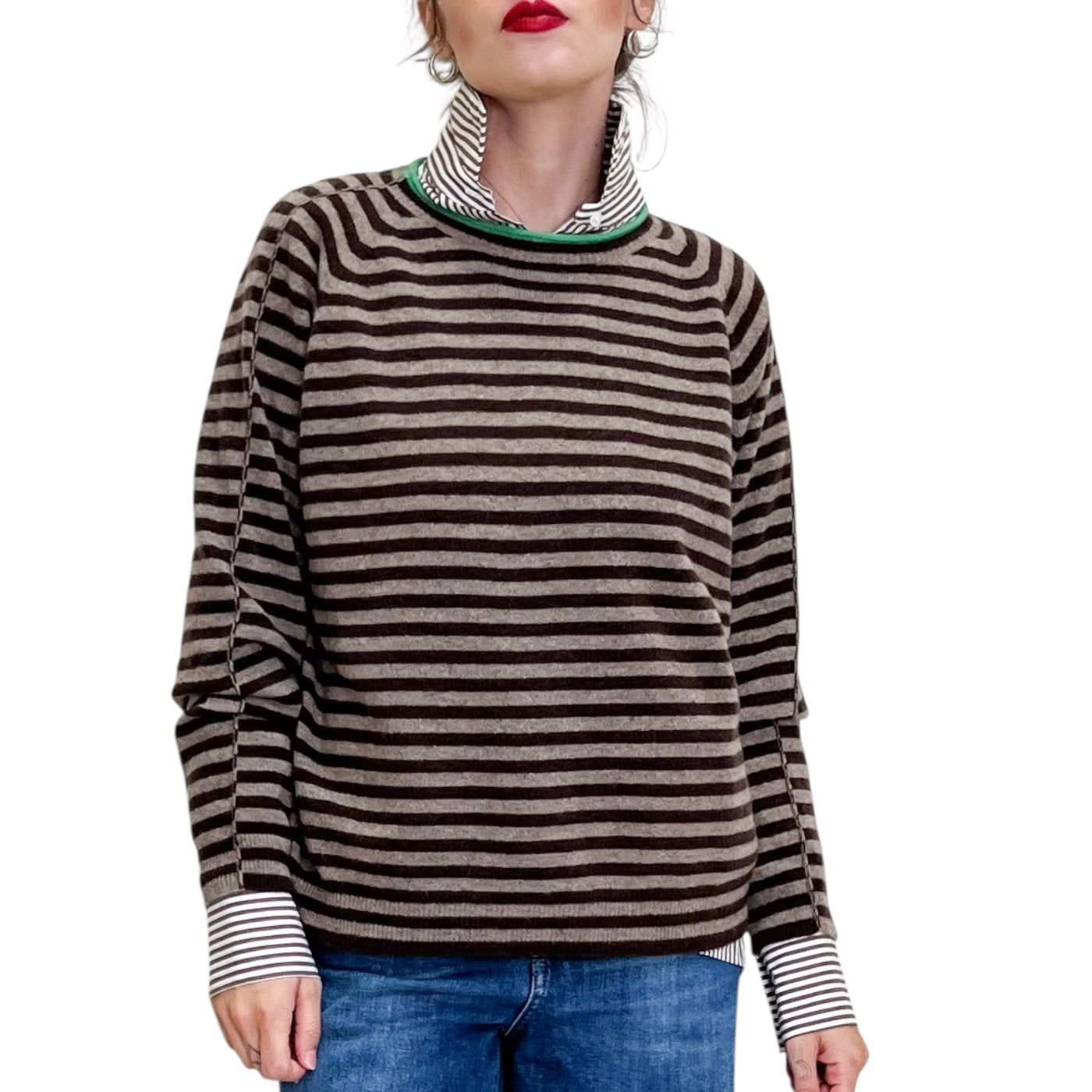 Floor - Maglia Girocollo a Righe Wenghe e Segale